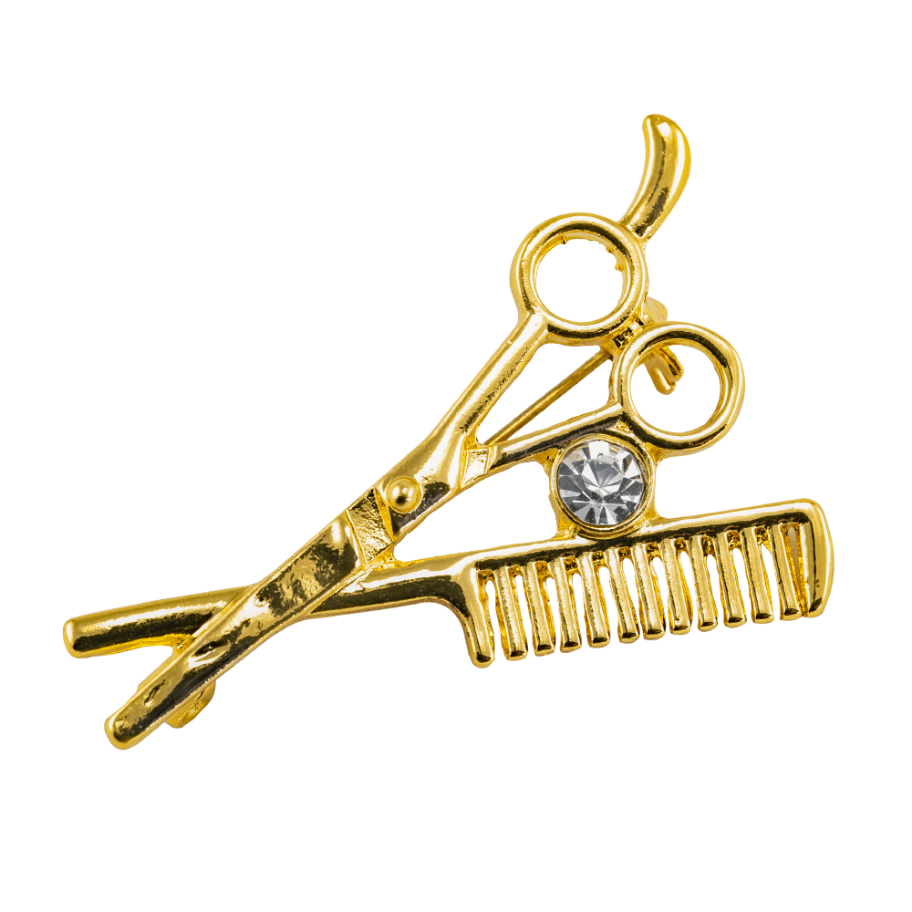 gold shear & comb pin with jewel